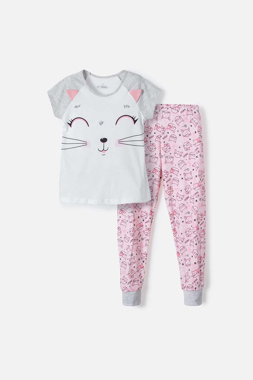 PIJAMA DE MIC MANGA CORTA BLANCA Y ROSADO PARA NIÑA