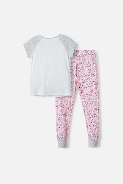 PIJAMA DE MIC MANGA CORTA BLANCA Y ROSADO PARA NIÑA