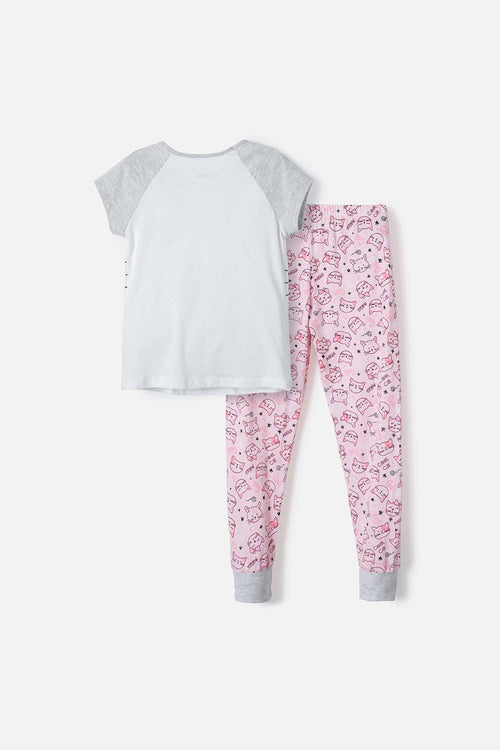 PIJAMA DE MIC MANGA CORTA BLANCA Y ROSADO PARA NIÑA
