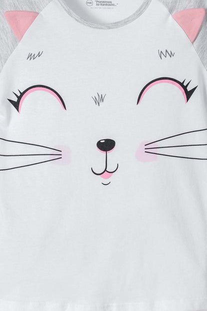 PIJAMA DE MIC MANGA CORTA BLANCA Y ROSADO PARA NIÑA