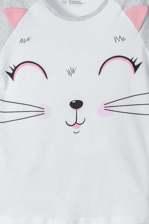 PIJAMA DE MIC MANGA CORTA BLANCA Y ROSADO PARA NIÑA