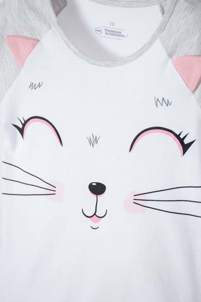 PIJAMA DE MIC MANGA CORTA BLANCA Y ROSADO PARA NIÑA