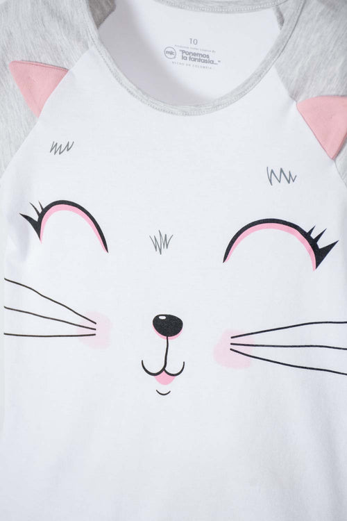 PIJAMA DE MIC MANGA CORTA BLANCA Y ROSADO PARA NIÑA