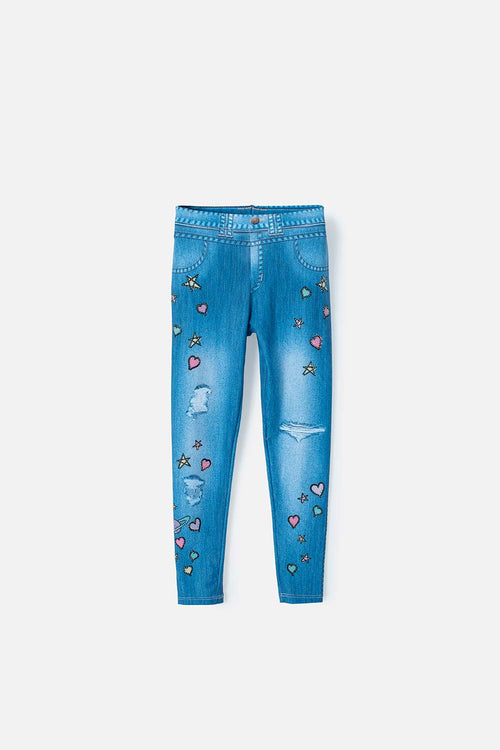GIRLS' BLUE MICROFIBER LEGGINGS
