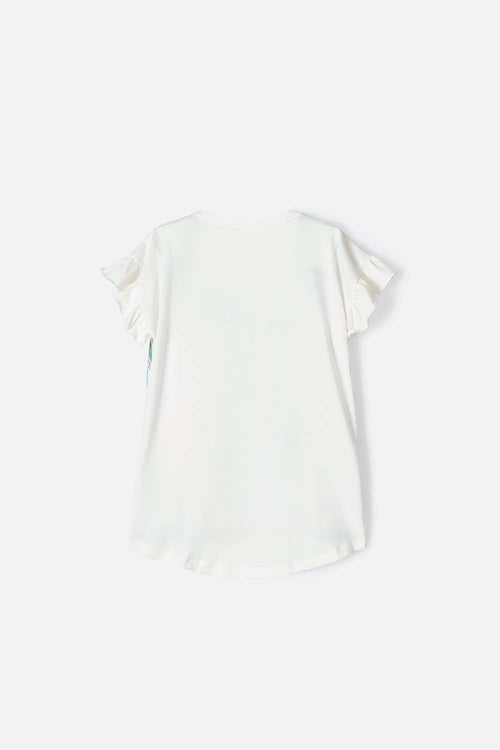 GIRL'S WHITE ROUND NECK PRINTED T-SHIRT