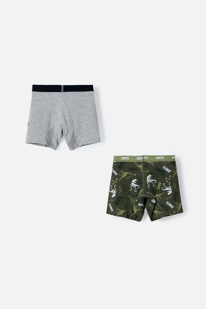 DÚO DE BÓXER MIC DINOSAURIOS GRIS Y VERDE PARA NIÑO