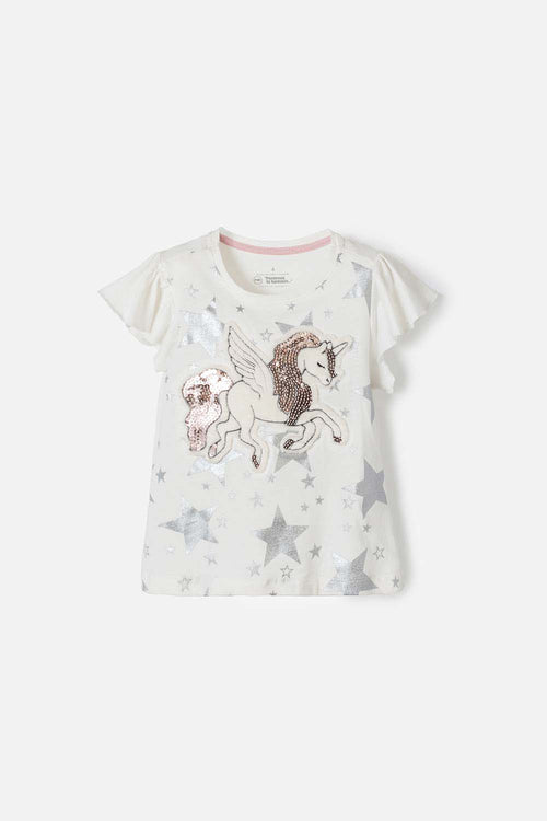 IVORY GIRLS' T-SHIRT WITH SLEEVE DESIGN