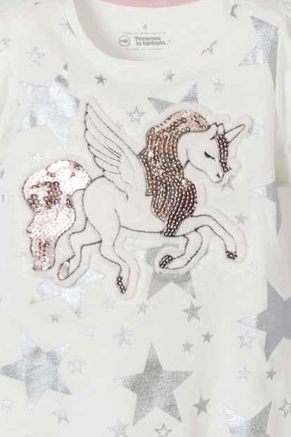 CAMISETA MIC CON DISEÑO EN LAS MANGAS MARFIL PARA NIÑA