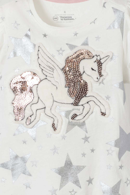 IVORY GIRLS' T-SHIRT WITH SLEEVE DESIGN