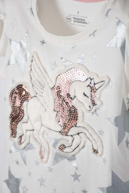 CAMISETA MIC CON DISEÑO EN LAS MANGAS MARFIL PARA NIÑA