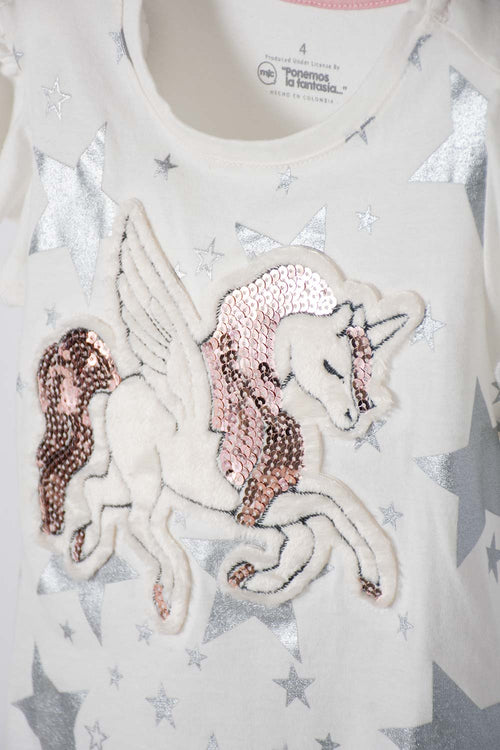 IVORY GIRLS' T-SHIRT WITH SLEEVE DESIGN