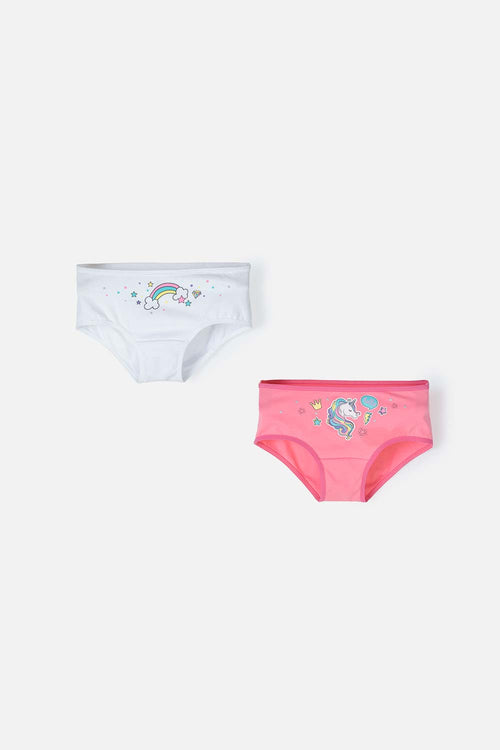 TWO-PACK WHITE AND PINK PRINTED PANTIES FOR GIRLS