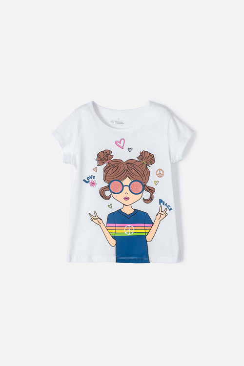 GIRLS' PRINTED MIC T-SHIRT WHITE