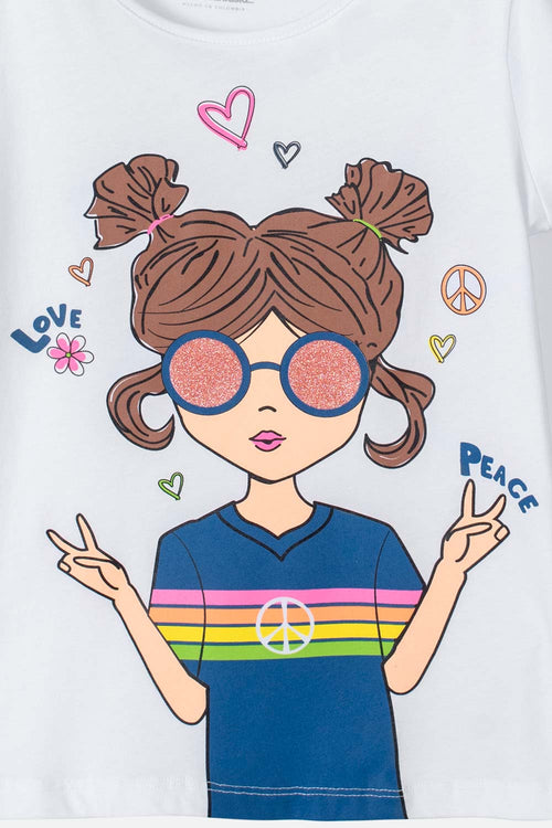 GIRLS' PRINTED MIC T-SHIRT WHITE
