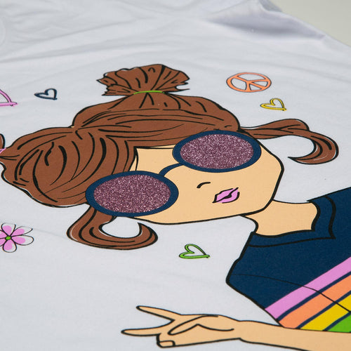 GIRLS' PRINTED MIC T-SHIRT WHITE
