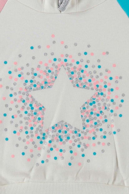 BUZO MIC CON CAPUCHA BLANCO, AZUL Y ROSADO PARA NIÑA