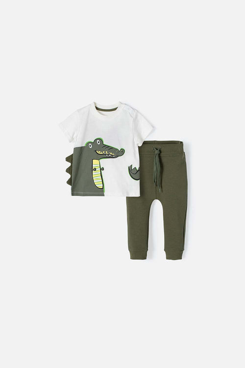 CONJUNTO LITTLEMIC  CON PANTALÓN VERDE Y BLANCO PARA BEBÉ NIÑO
