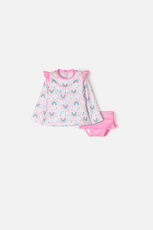 LITTLEMIC WHITE AND PINK BABY GIRL BATHING SET