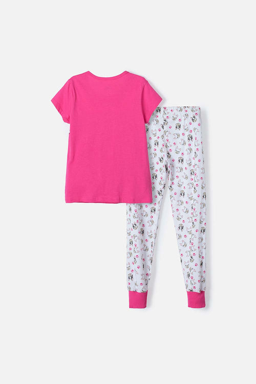 PIJAMA DE MIC CON PANTALÓN LARGO FUCSIA Y BLANCO PARA NIÑA