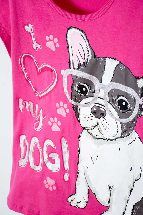 PIJAMA DE MIC CON PANTALÓN LARGO FUCSIA Y BLANCO PARA NIÑA