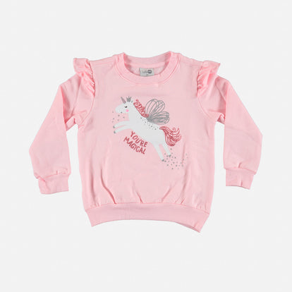 BUZO LITTLEMIC ROSADO DE CUELLO REDONDO PARA NIÑA 2T A 5T