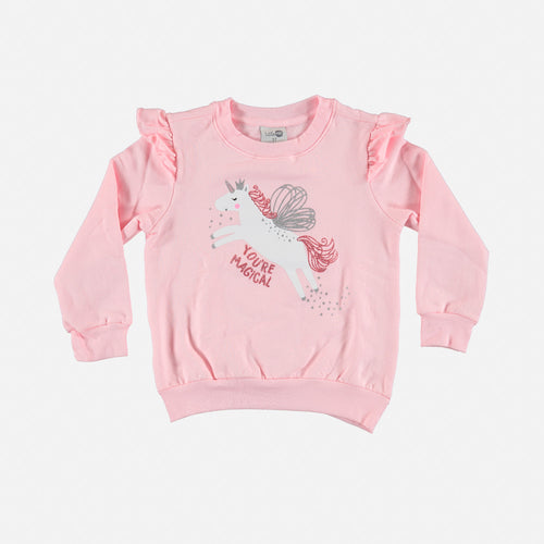 GIRL'S PINK LITTLEMIC ROUND-NECK SWEATER 2T TO 5T