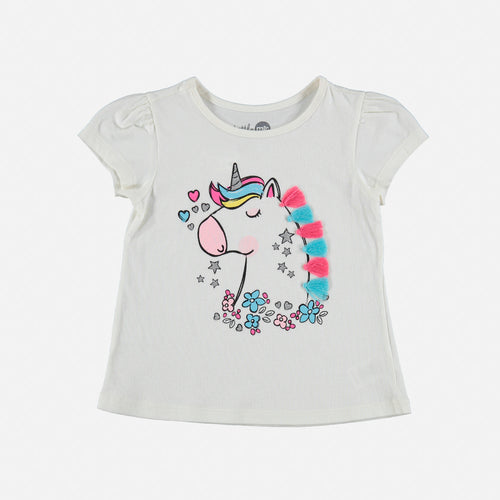 GIRL'S SHORT-SLEEVED T-SHIRT, IVORY BY LITTLEMIC