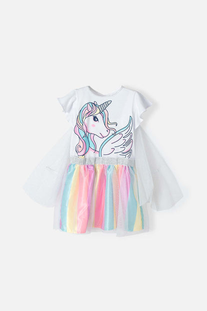 VESTIDO LITTLEMIC  CON TULL BLANCO Y ROSADO PARA NIÑA DE 2T A 5T
