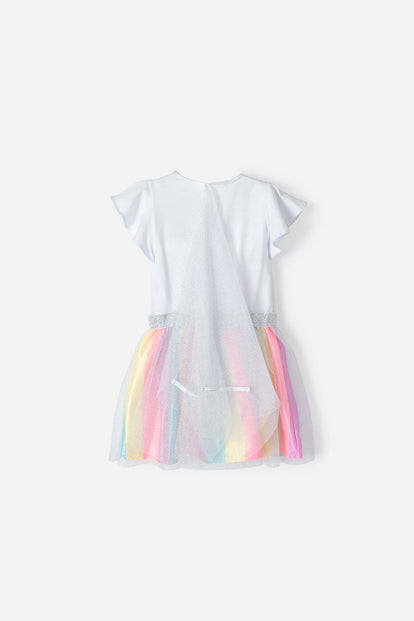 VESTIDO LITTLEMIC  CON TULL BLANCO Y ROSADO PARA NIÑA DE 2T A 5T