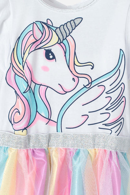 VESTIDO LITTLEMIC  CON TULL BLANCO Y ROSADO PARA NIÑA DE 2T A 5T