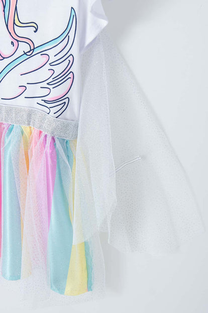 VESTIDO LITTLEMIC  CON TULL BLANCO Y ROSADO PARA NIÑA DE 2T A 5T