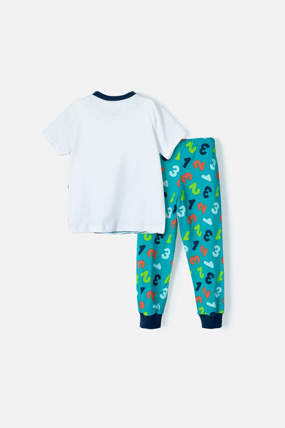 PIJAMA DE LITTLEMIC CON PANTALÓN LARGO BLANCO Y VERDE PARA NIÑO 2T A 5T