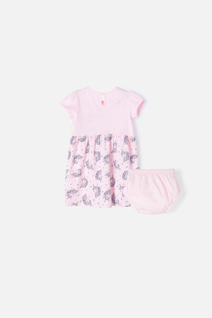 VESTIDO LITTLEMIC ROSADO DE MANGA CORTA PARA BEBÉ NIÑA