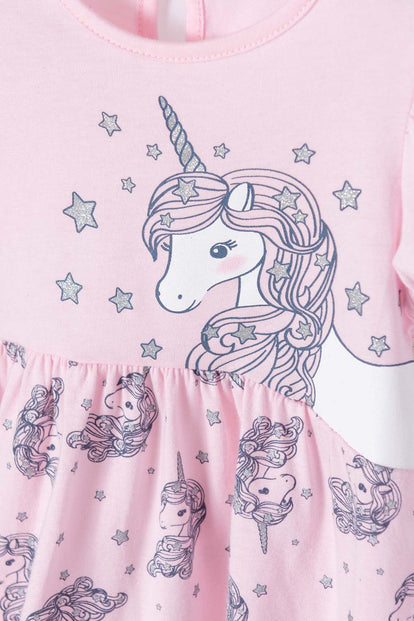 VESTIDO LITTLEMIC ROSADO DE MANGA CORTA PARA BEBÉ NIÑA