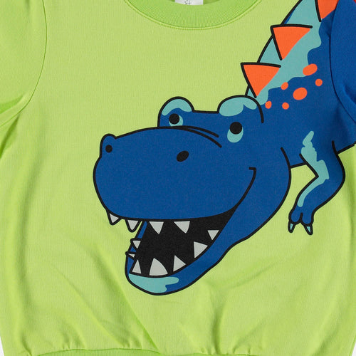 LITTLEMIC PRINTED GREEN AND BLUE SWEATSHIRT FOR BOYS 2T TO 5T