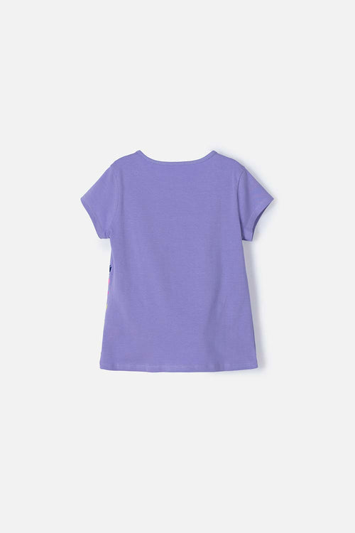 GIRL'S PURPLE PRINTED MIC T-SHIRT