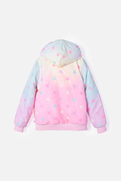 CHAQUETA DE MIC CON CIERRE Y CAPUCHA MULTICOLOR PARA NIÑA