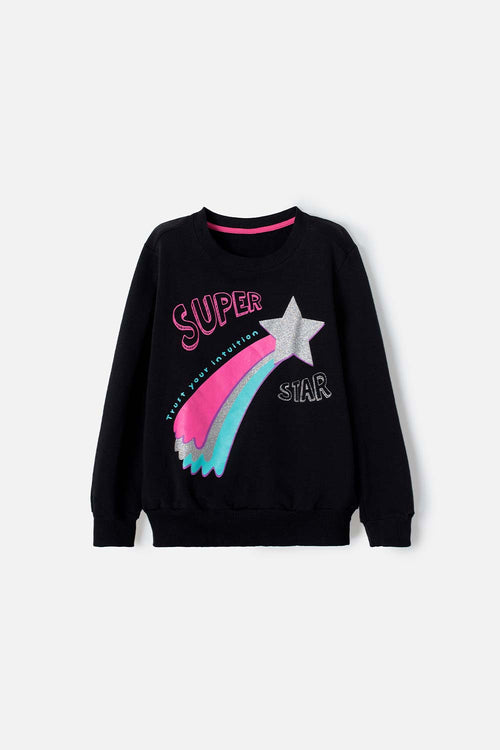 GIRL'S BLACK PRINTED SWEATSHIRT