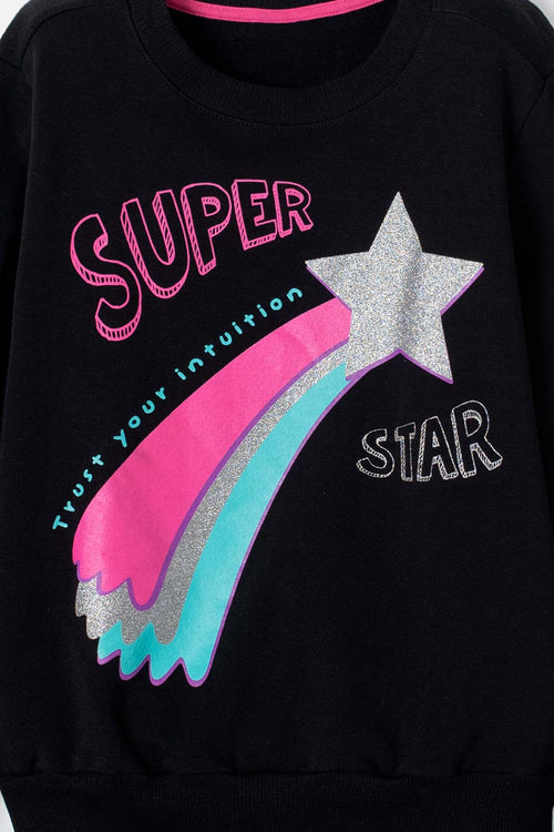 GIRL'S BLACK PRINTED SWEATSHIRT