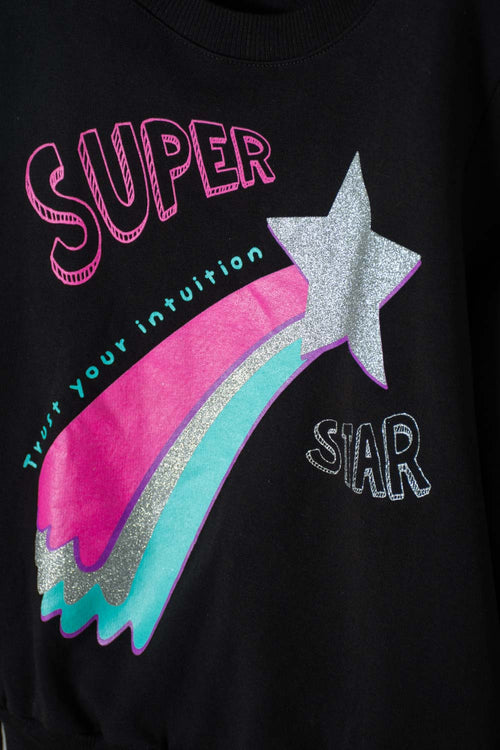 GIRL'S BLACK PRINTED SWEATSHIRT