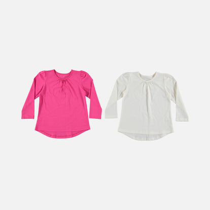 CAMISETA X2 DE NIÑA, MANGA LARGA ROSADA/BLANCA DE LITTLEMIC