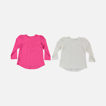 CAMISETA X2 DE NIÑA, MANGA LARGA ROSADA/BLANCA DE LITTLEMIC