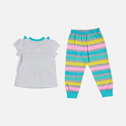PIJAMA LITTLEMIC MANGA CORTA GRIS Y BLANCA PARA NIÑA 2T A 5T