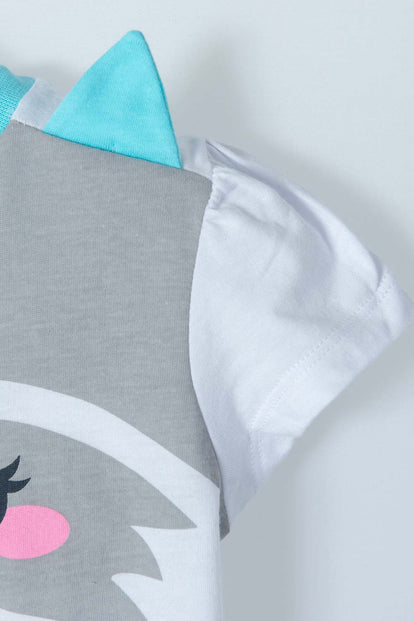 PIJAMA LITTLEMIC MANGA CORTA GRIS Y BLANCA PARA NIÑA 2T A 5T