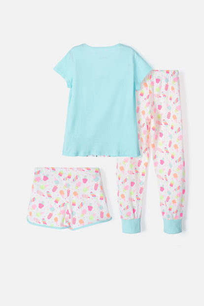 PIJAMA MIC DE PANTALÓN LARGO/CORTO AZUL Y ROSADO PARA NIÑA