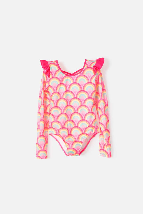 GIRLS' PINK LONG SLEEVE MIC SWIMSUIT