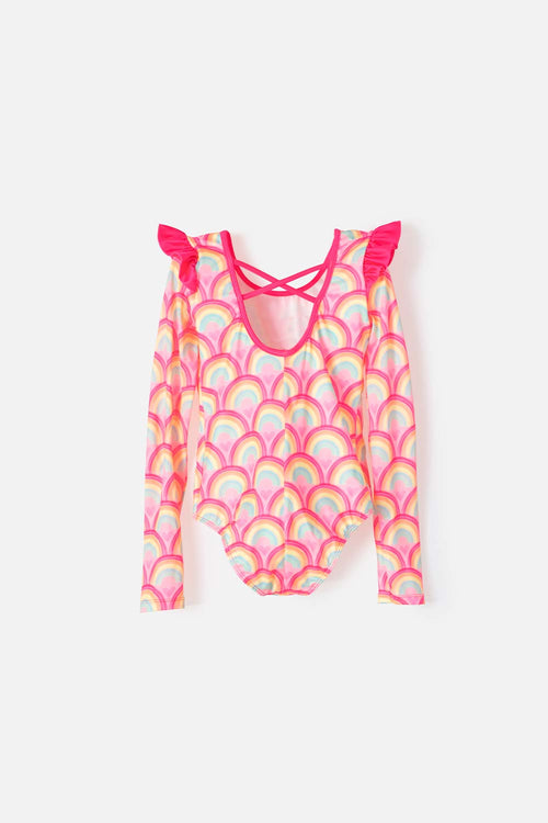 GIRLS' PINK LONG SLEEVE MIC SWIMSUIT