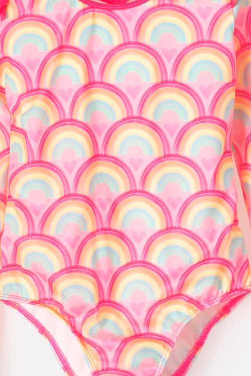 GIRLS' PINK LONG SLEEVE MIC SWIMSUIT