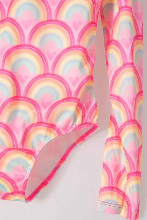 GIRLS' PINK LONG SLEEVE MIC SWIMSUIT