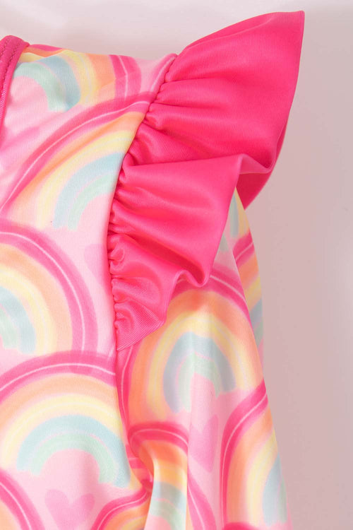 GIRLS' PINK LONG SLEEVE MIC SWIMSUIT